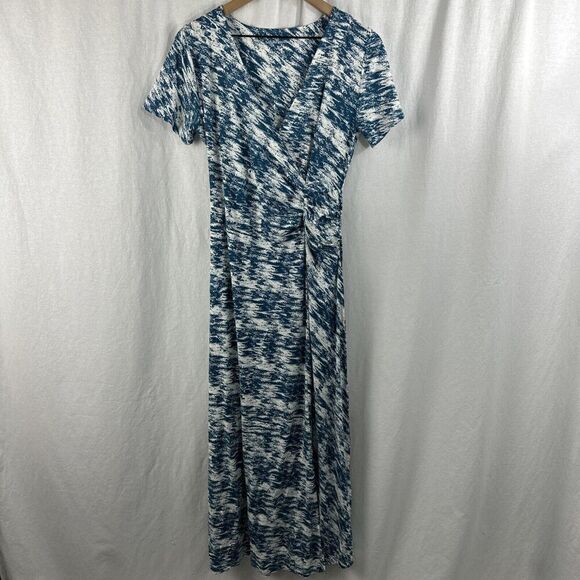 Soft Surroundings Joanna Blue Faux Wrap Maxi Dress Geo Print Womens S NWT - Picture 1 of 14